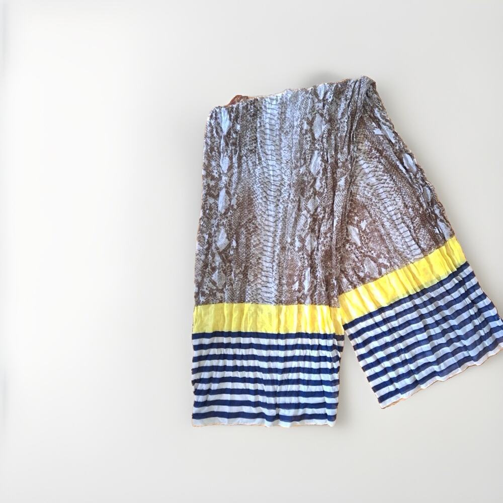New Ann Taylor LOFT Brown Snakeskin, Yellow, Navy/White Stripe Scarf 36"x67"